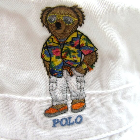 Polo Ralph Lauren Embroidered Bear Bucket Hat Adult Size S/M White NEW - Picture 3 of 11